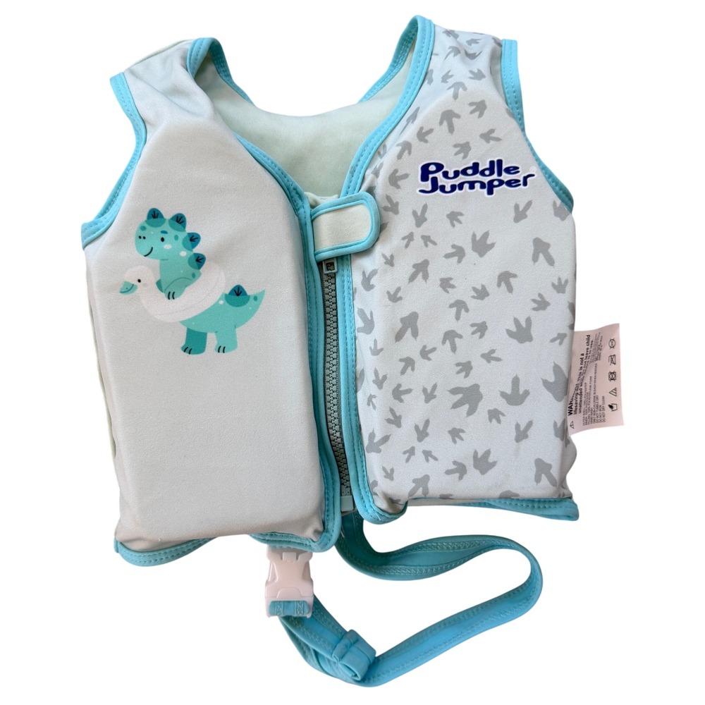 Puddle Jumper Kids Dinosaur Swim Life‎ Jacket Blue Mint 40lbs Max 302027000546